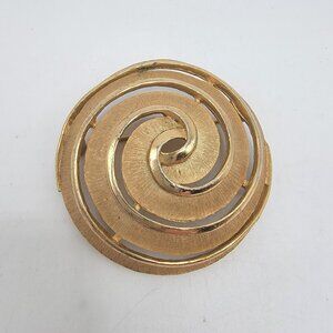 Vintage Crown Trifari Brooch 50'S Swirl Spiral Brushed Gold Tone Domed Pin‎